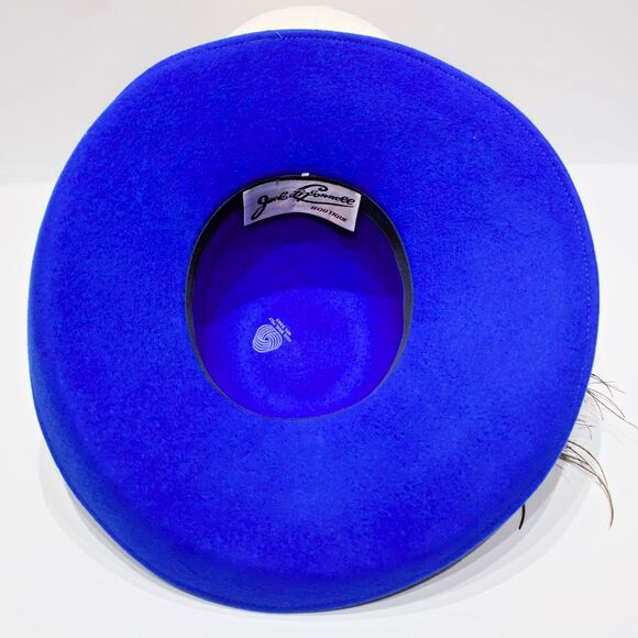 VTG Jack McConnell Blue 100% Wool Felt Fascinator Hat Green Gold Peacock Feather main image 4